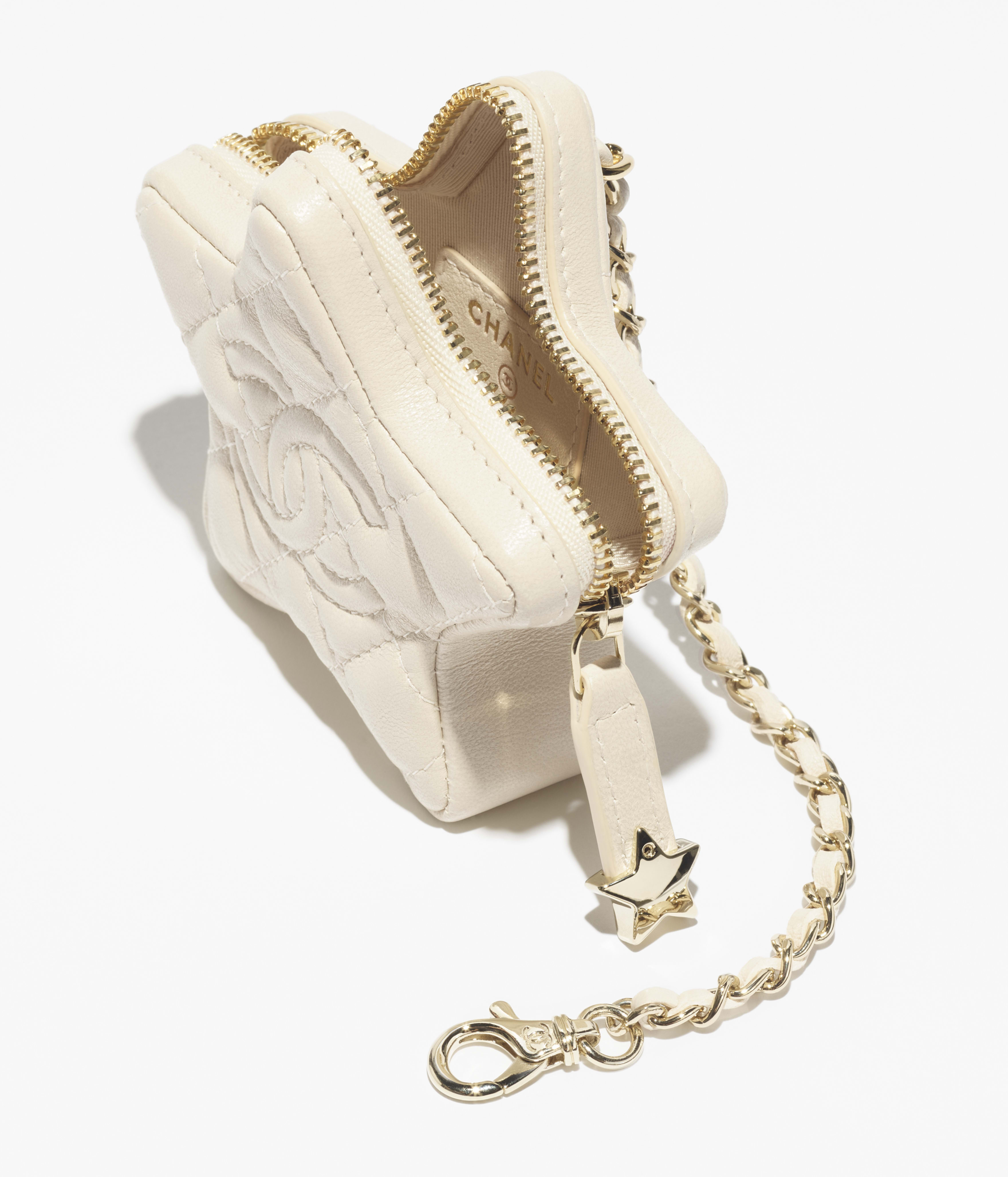 ミニ バッグ チャーム - シャイニー ラムスキン、ベージュ