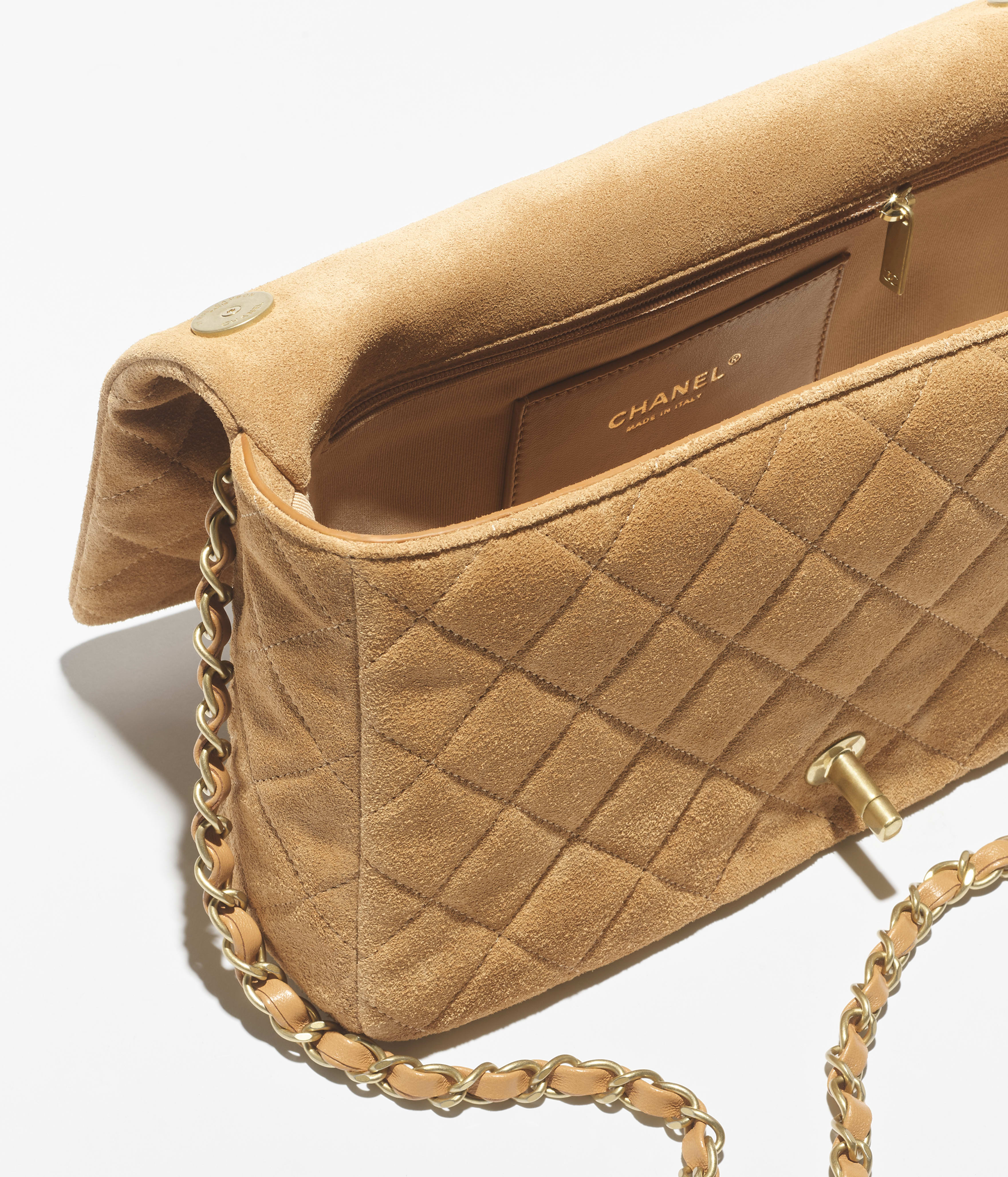 フラップ バッグ、スエード カーフスキン & ラムスキン、ダーク