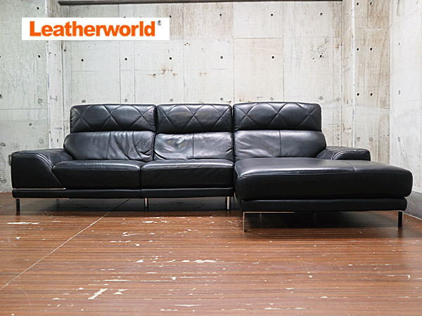 Leatherworld】レザーワールド 黒総革 カウチソファ HTL ワタリ