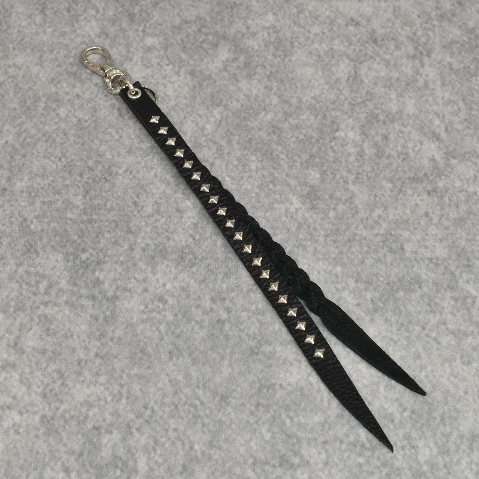 CALEE - STUDS & KNITTING LEATHER LONG KEY RING ＜TYPE B＞ (BLACK