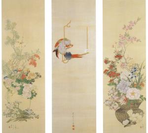 絹本著色 花鳥図（田崎草雲筆）（けんぽんちゃくしょく かちょうず た