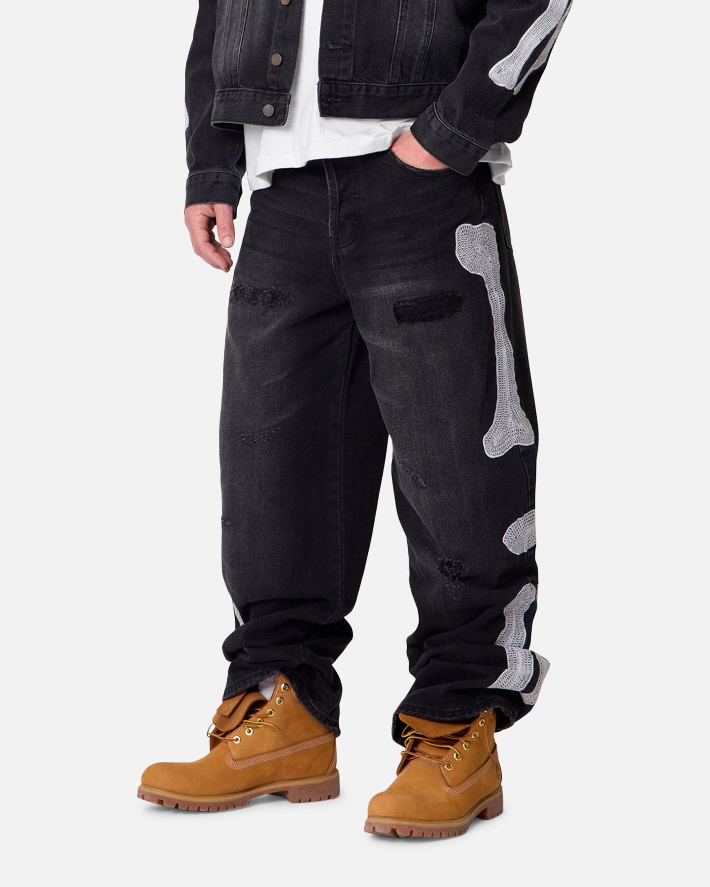 MNML Skeleton Baggy Denim Jeans Washed Black | Culture Kings US