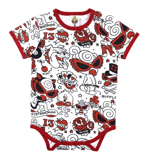 MY FIRST HYSTERIC TATTOO PARLOUR総柄 半袖ロンパース 04；ホワイト系