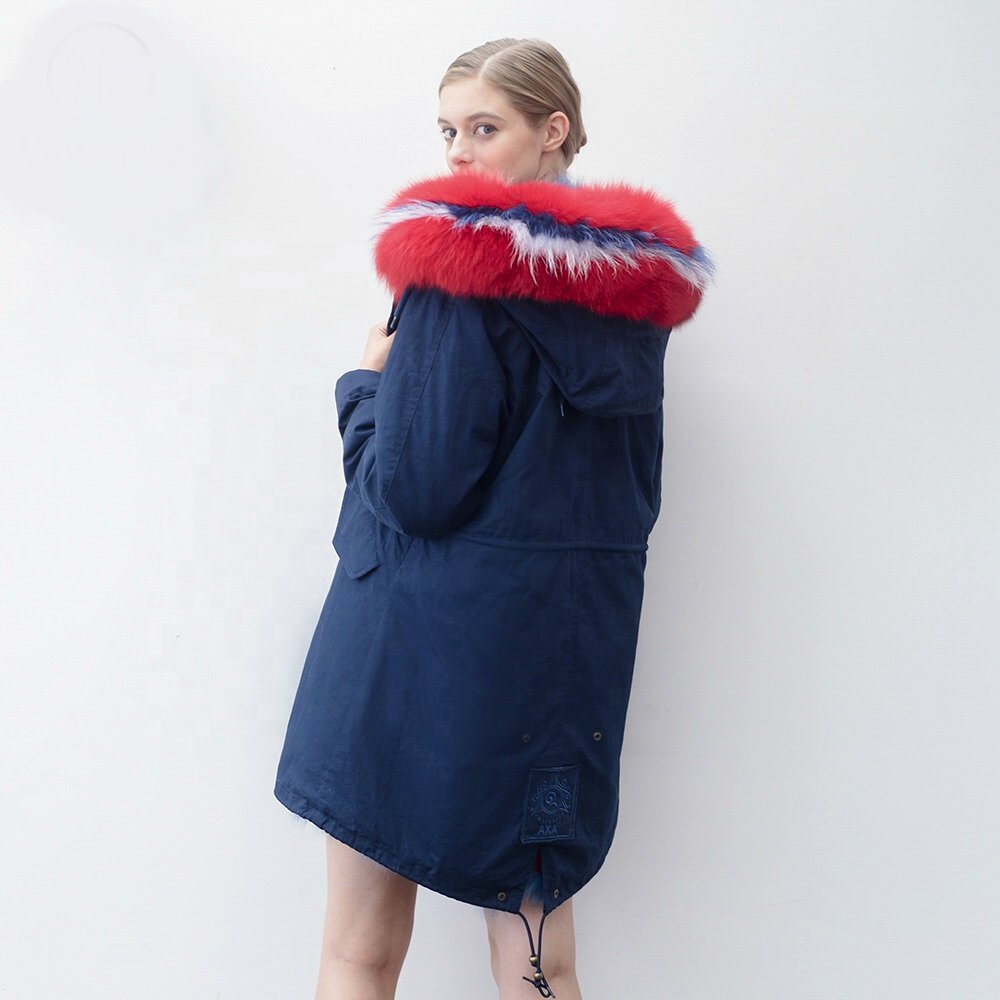 プラスサイズあり Real Mix Stripe Fox Fur Real Fur LinerHoodie