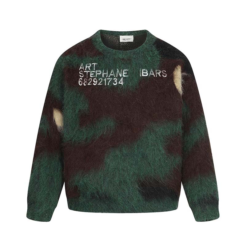 Unisex Mens ART Mohair Brushed Camo Sweater アート カモフラージュ