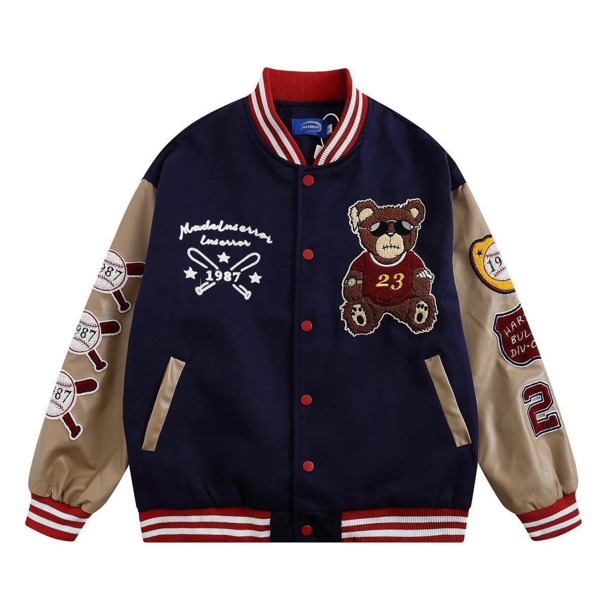 sunglasses bear embroidery Jumper jacket baseball uniform jacket