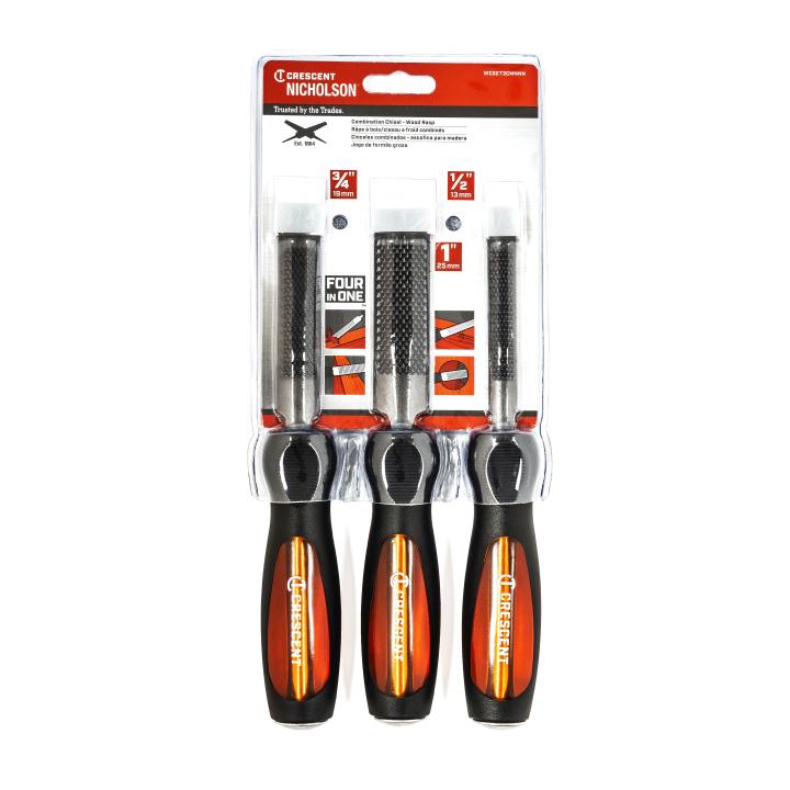 3 Pc. 4-in-1 Combination Chisel and Wood Rasp Set