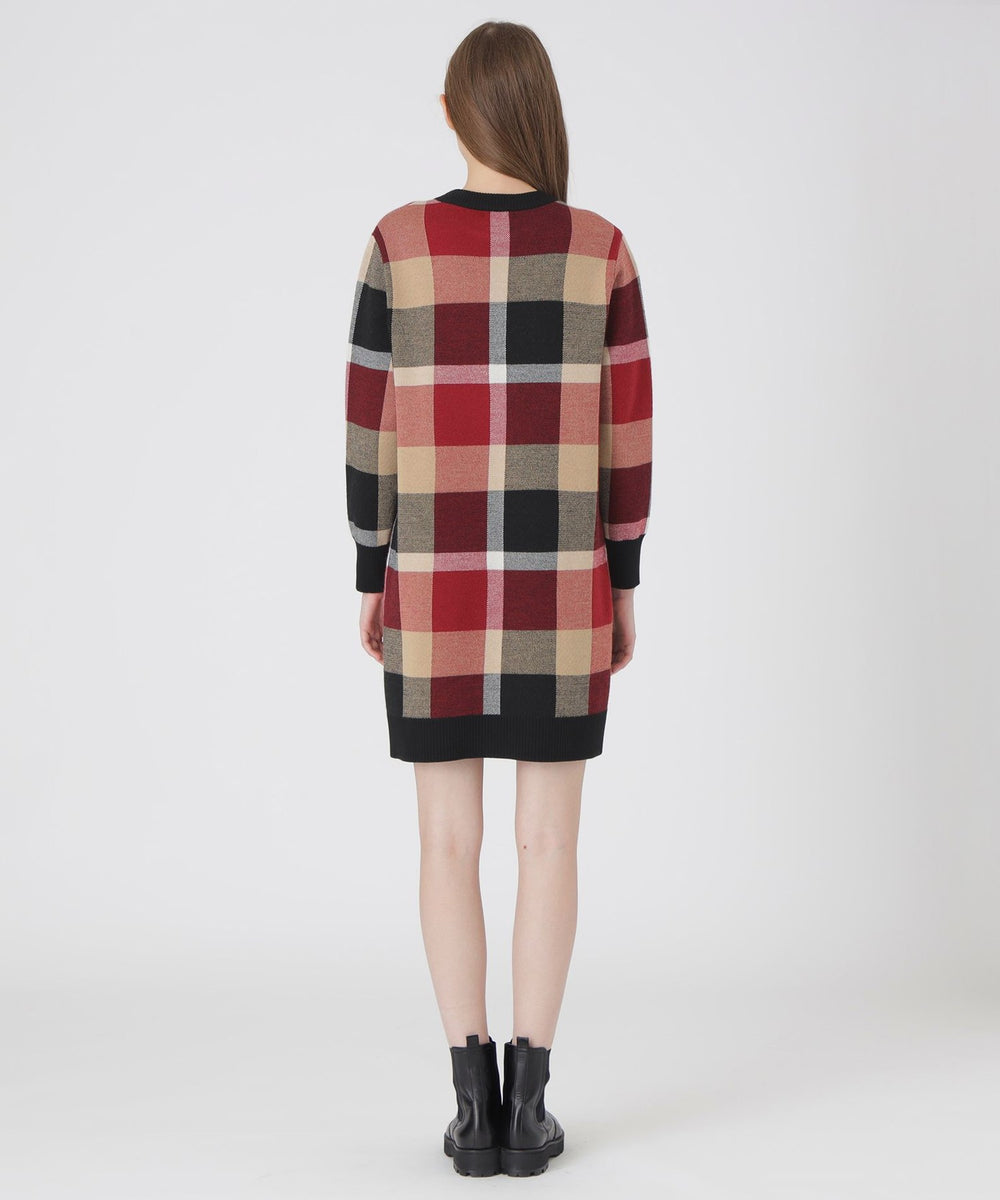 クレストブリッジチェックウーリージャカードドレス（ドレス）｜BLUE