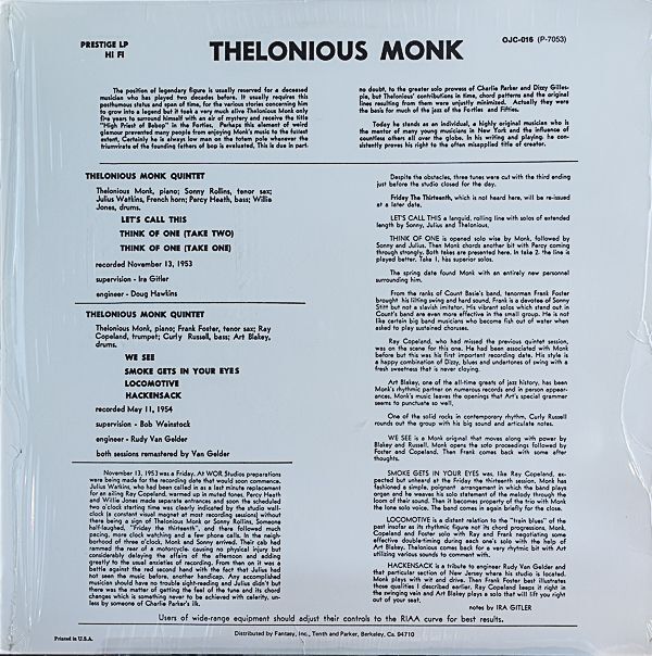 セロニアス・モンク・クインテット/MONK｜🔴レコード/ジャズ