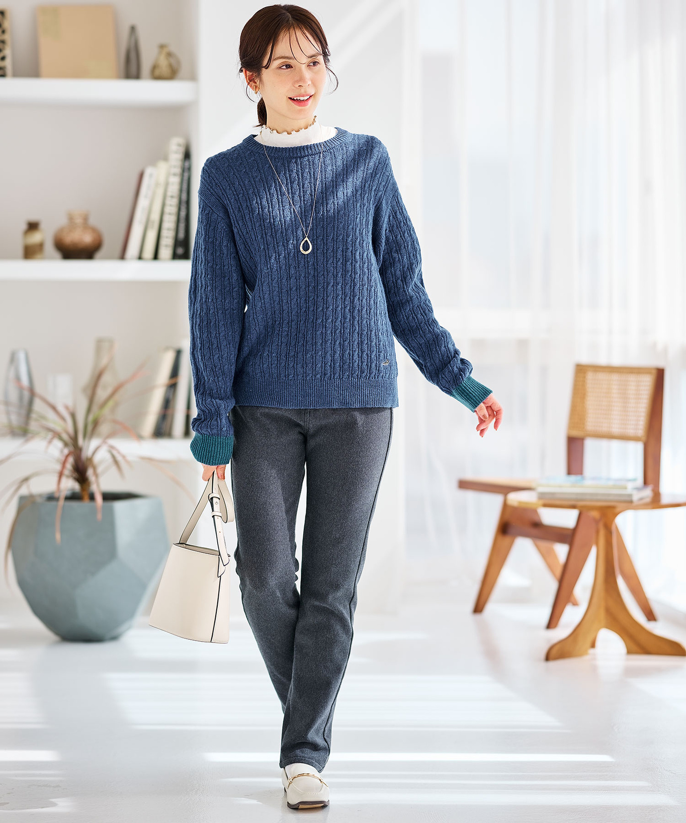 レディース ウール ケーブルニット プルオーバー【手洗いOK】通販