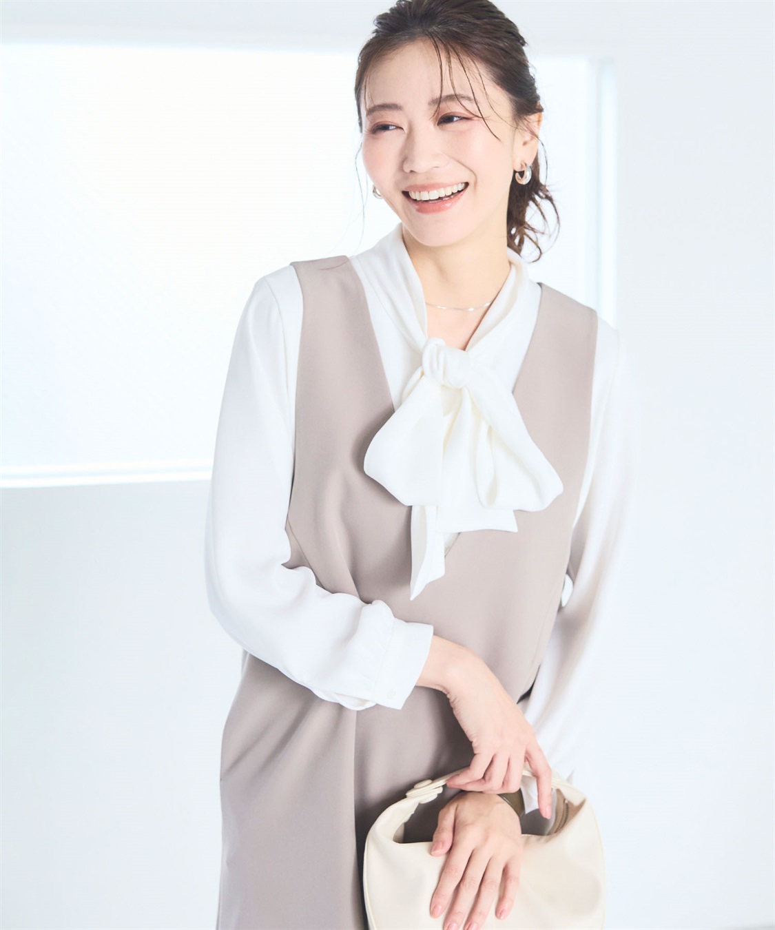 洗える》正解 リボンボウタイブラウス【CF/クロスファンクション