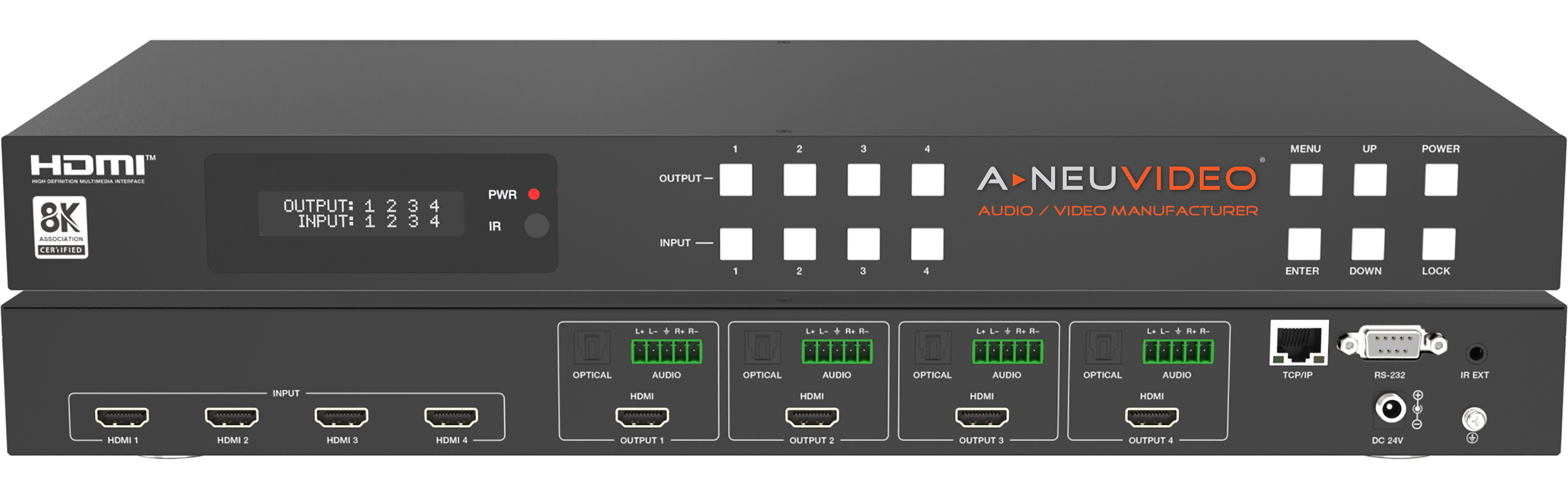 4x4 8K UHD HDMI 2.1 48Gbps Matrix Switcher with Audio De-embedder