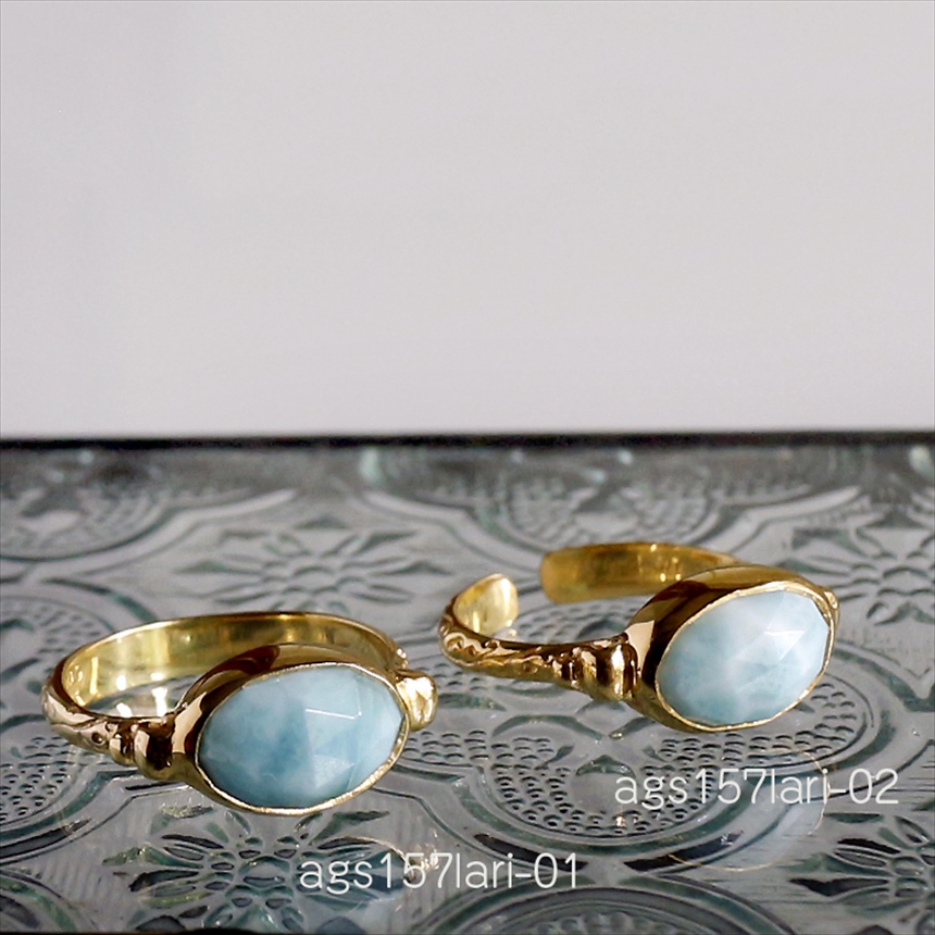 amphora ⁄ シルバーリング ラリマー オーバル横向き 18KGF 天然石