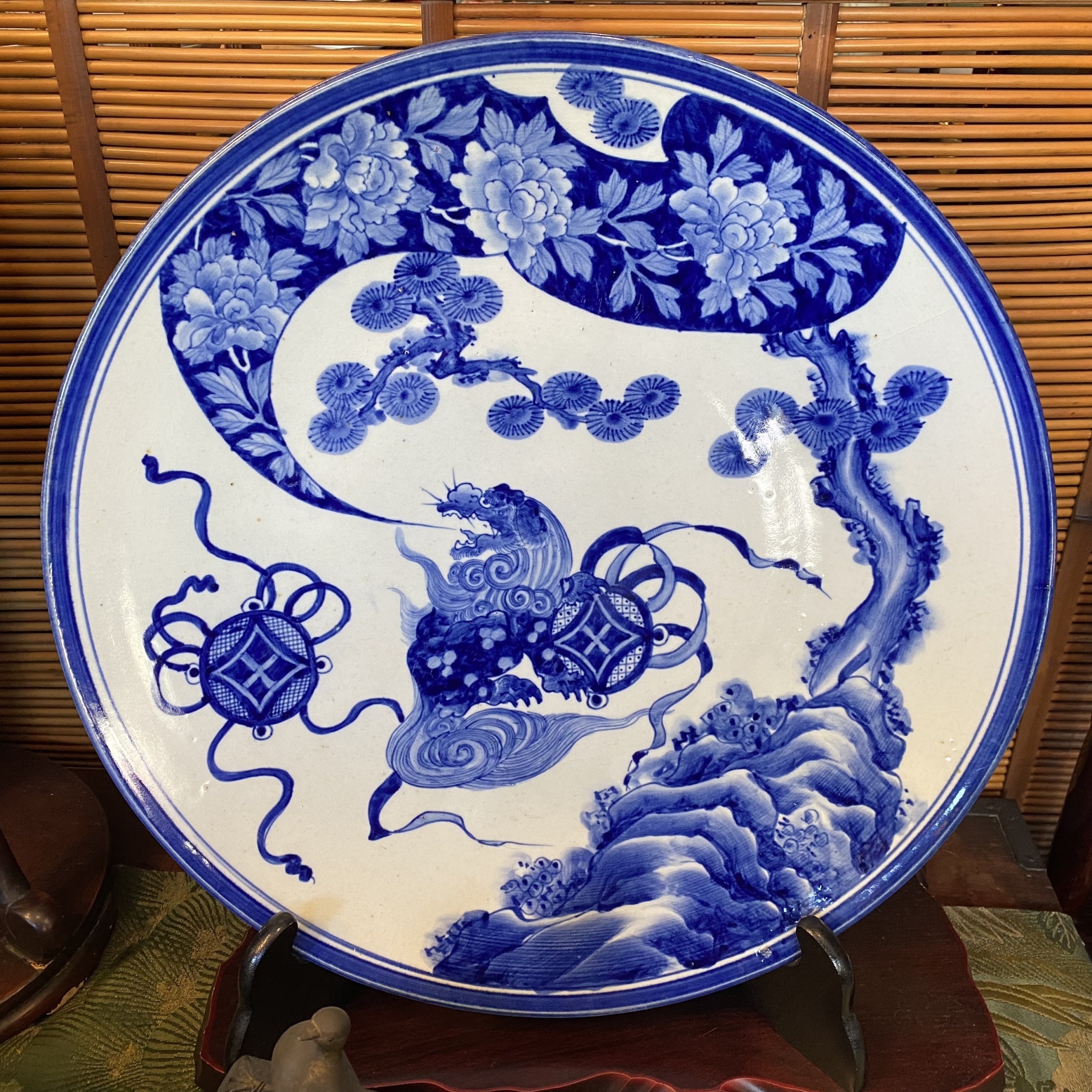 BK266 江戸期 古伊万里 大明成化年製銘 古染付郡鷺文様 大皿 1尺7寸