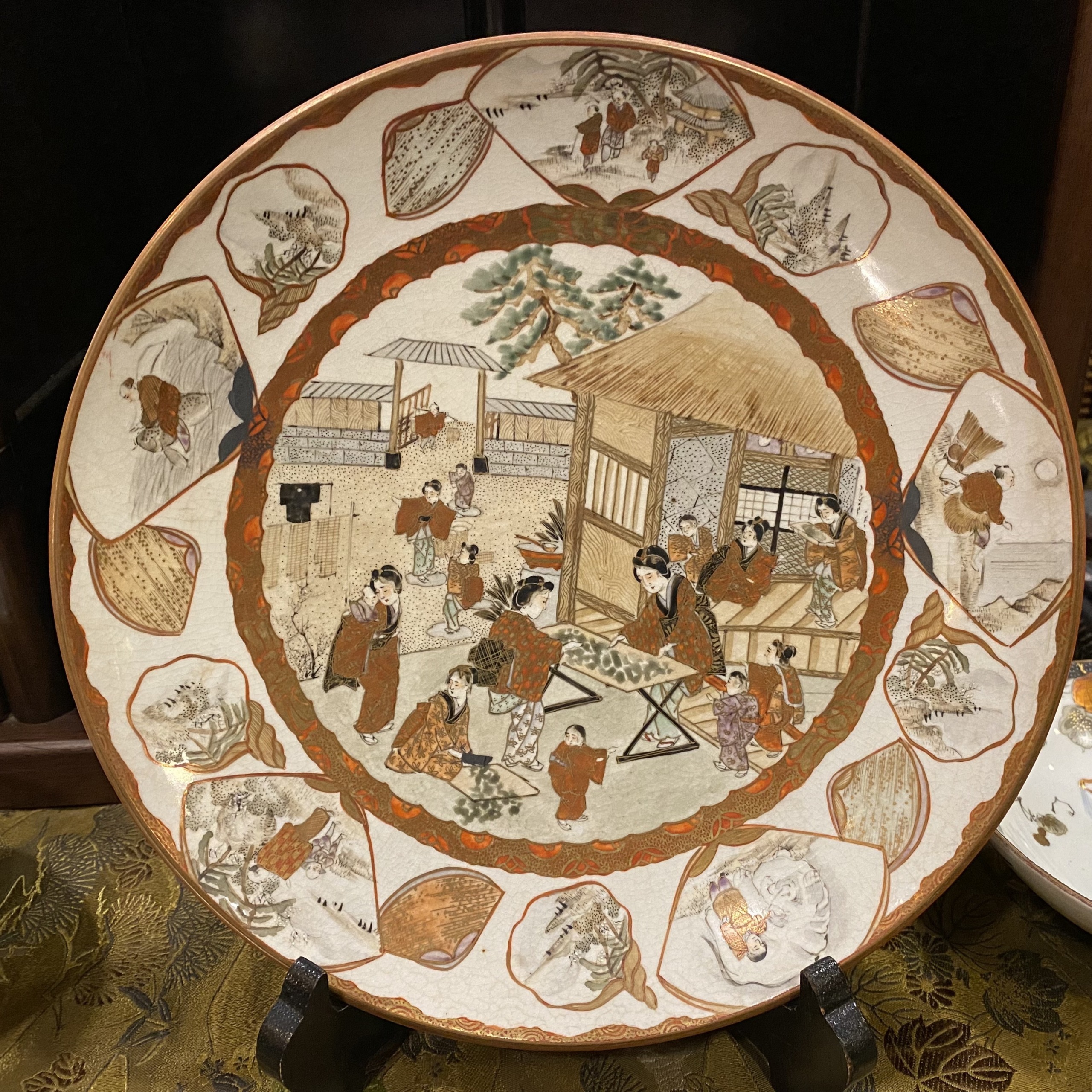 九谷焼 8寸皿 親子図 明治初期 | Antique Nanae