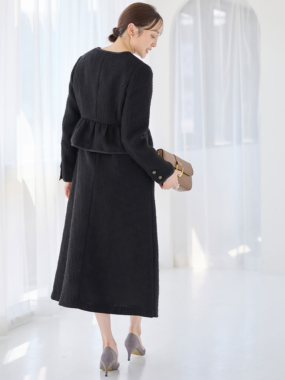 ツィードペプラムジャケット マタニティ・産後【出産後も長く使える