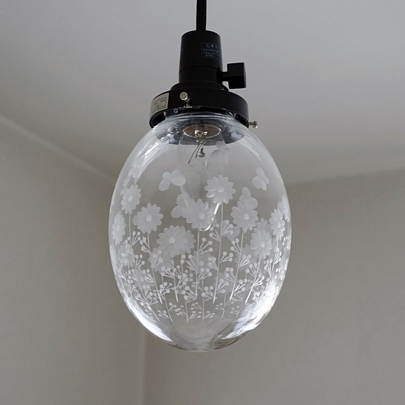 ポンポン花切子タマゴ型ペンダントライト 藤本幸治 アトリエ Ansan