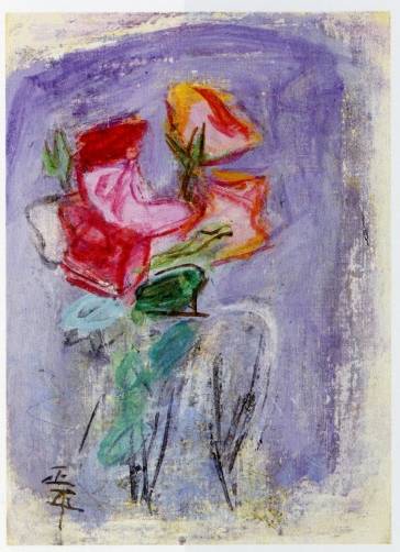 チクタクヒーカ] 松田正平作品 黄薔薇 水彩 色紙 額縁付き