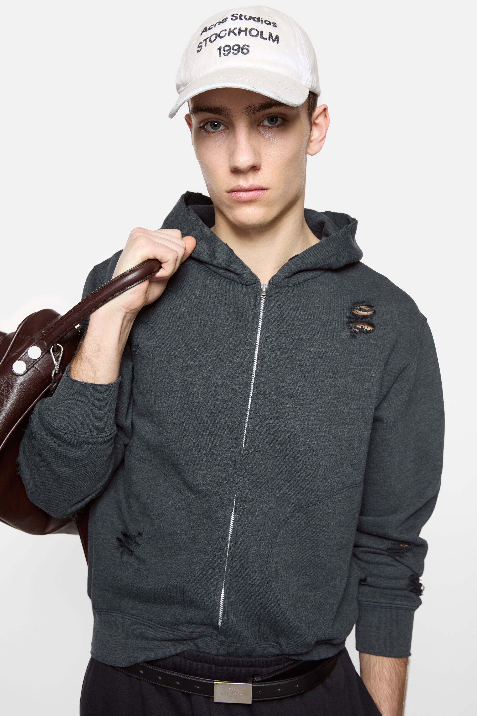 Acne Studios - Hooded zipper sweater - Black melange