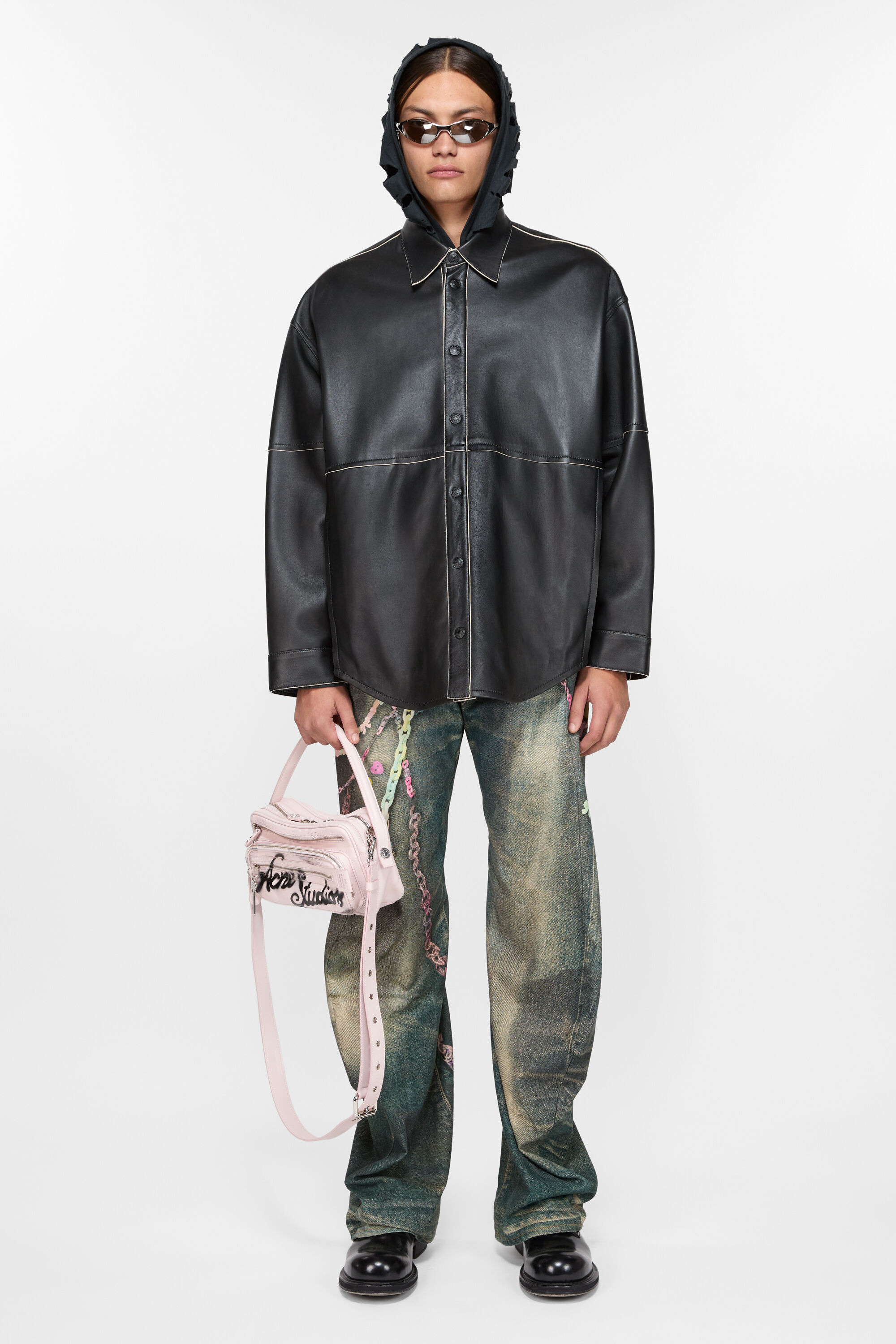 Acne Studios - レザーシャツジャケット - ブラック