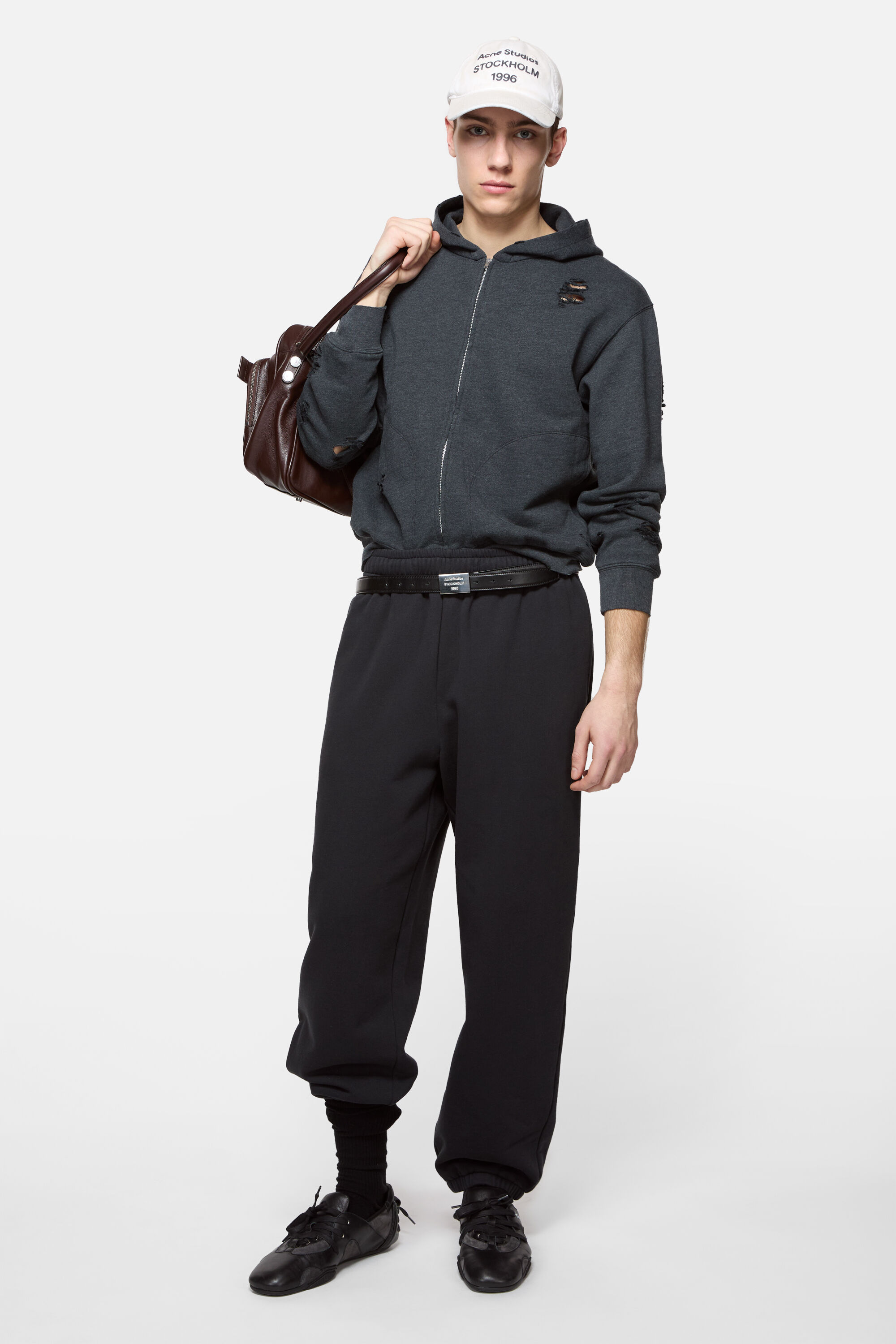 Acne Studios - Hooded zipper sweater - Black melange