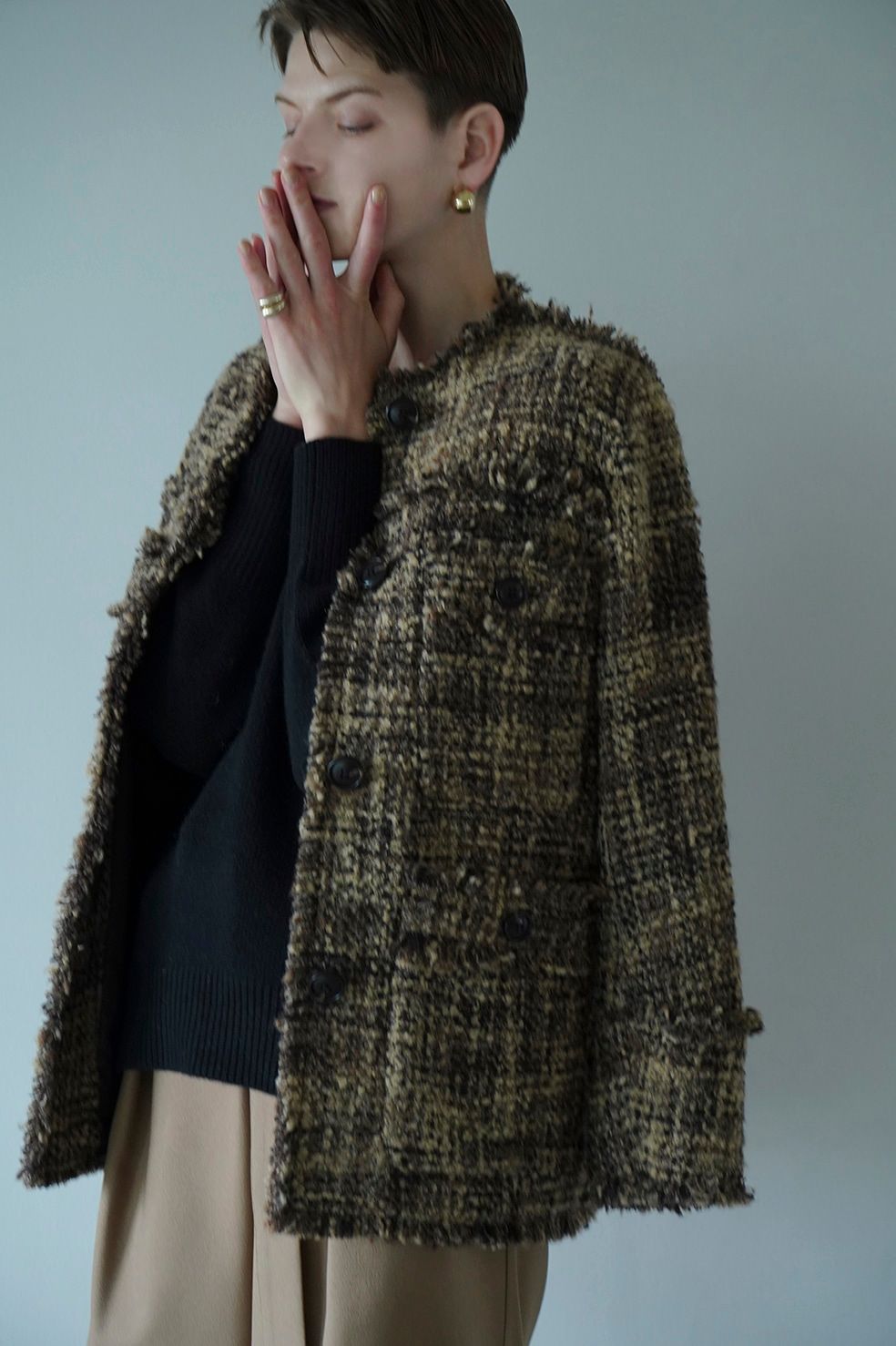 CLANE - ノーカラー ツイード ジャケット - NO COLOR TWEED JACKET