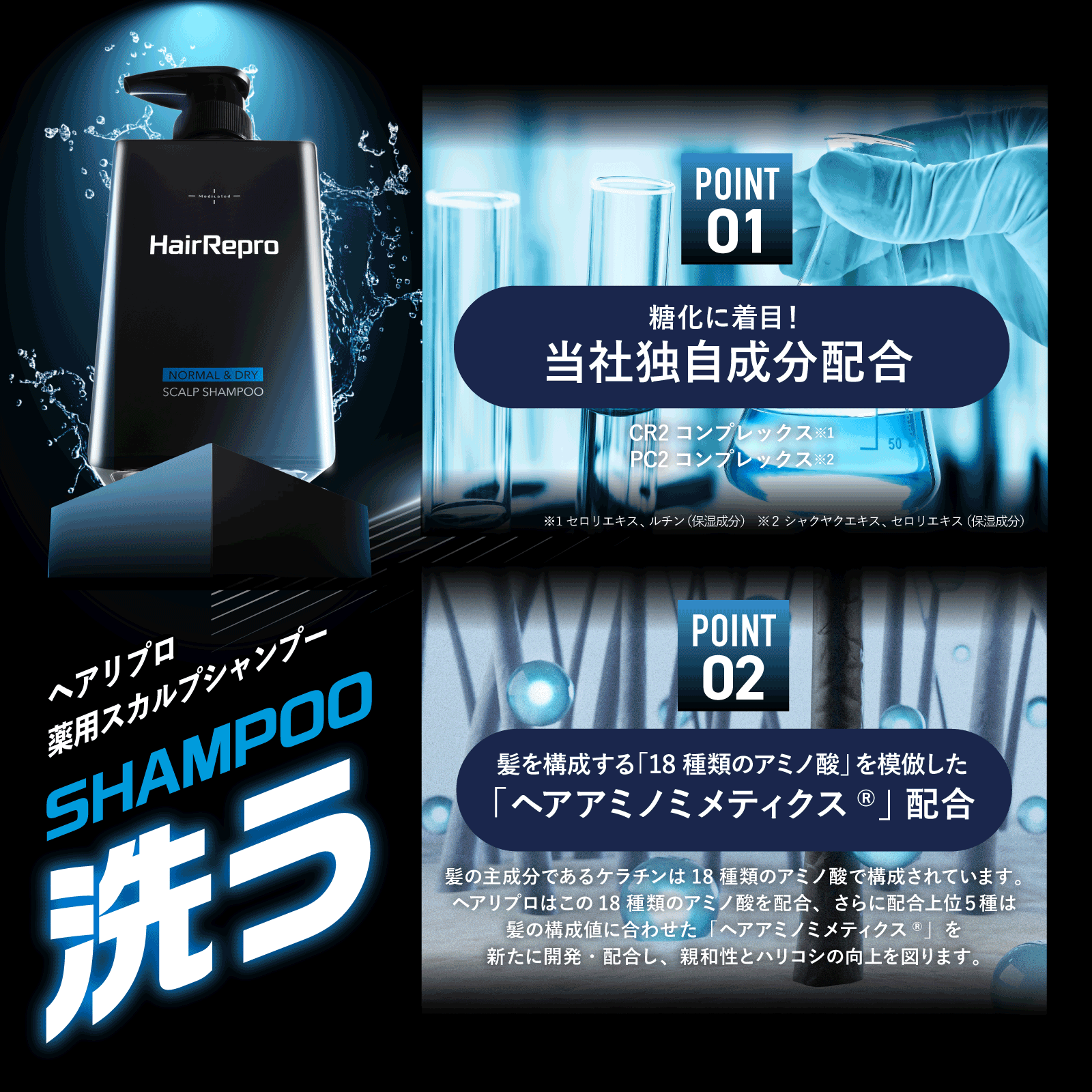 ヘアリプロ 薬用スカルプシャンプー＆コンディショナー&グロウ β 3点