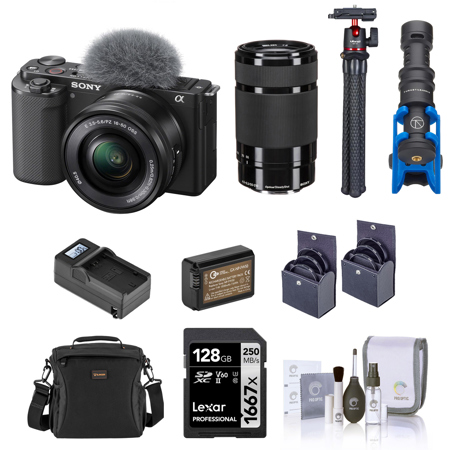 Sony ZV-E10 Mirrorless Camera w/16-50 & 55-210mm Lens, Black and