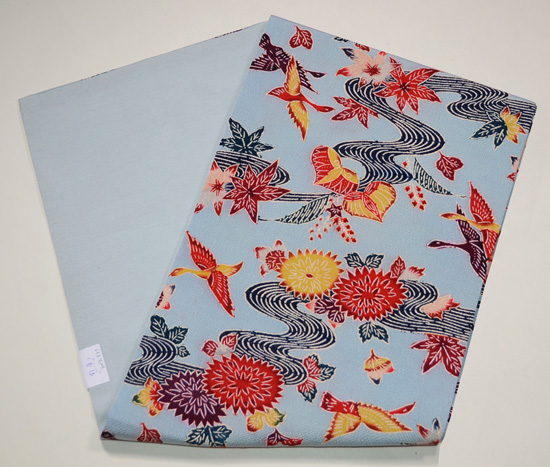 浦野理一作 水色地秋景色文様浦野の紅型鬼縮緬名古屋帯