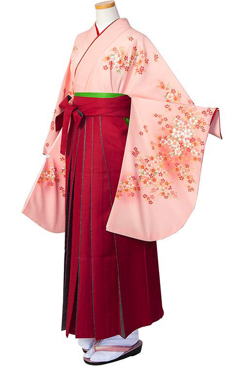 akmx128 正絹 振袖 レンタル店放出品 赤 桜 パールトーン加工 9号