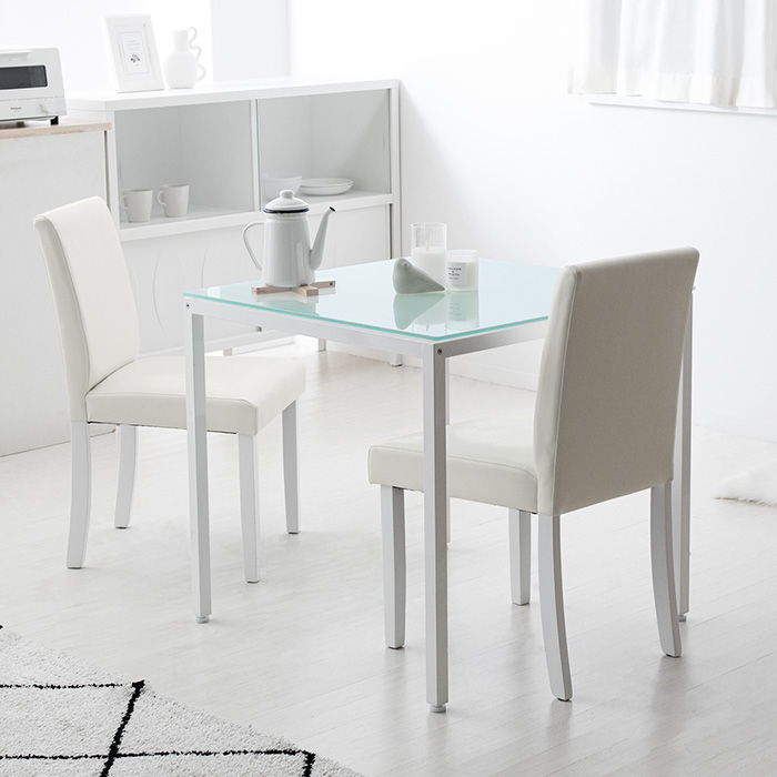 4人用 ホワイトガラストップダイニング5点セット | 家具・インテリア