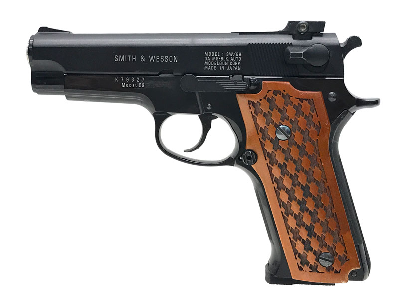 MGC] S&W M59 ABS 発火モデルガン ホワイト入り 木製グリップカスタム