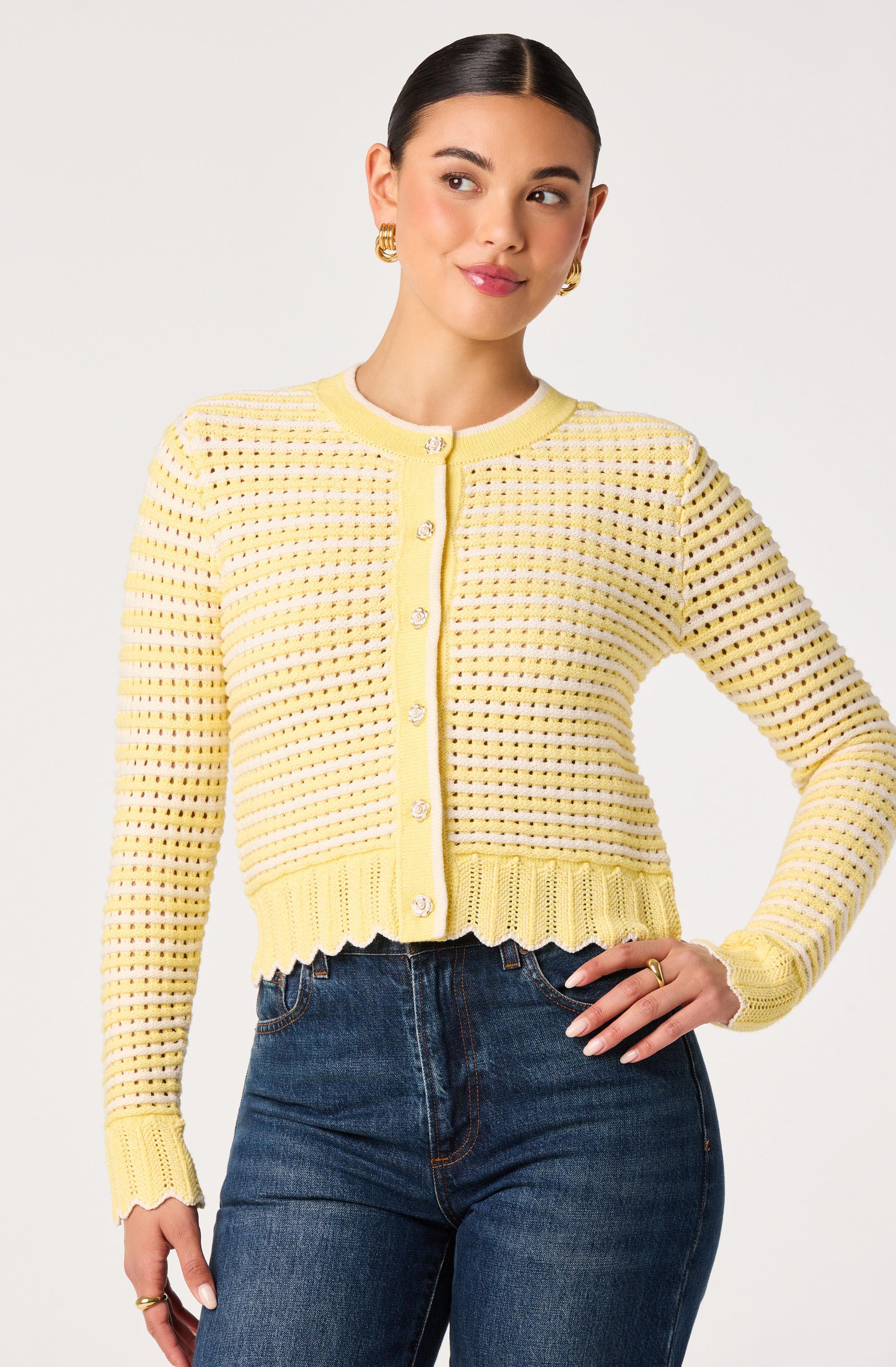 Karly Striped Open Knit Cardigan - ASTR the Label
