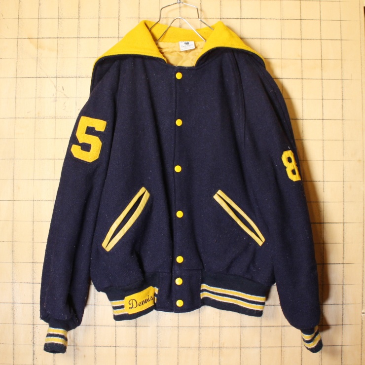 70s USA製 KAYE BROS セーラー ウール スタジャン ネイビー アワード