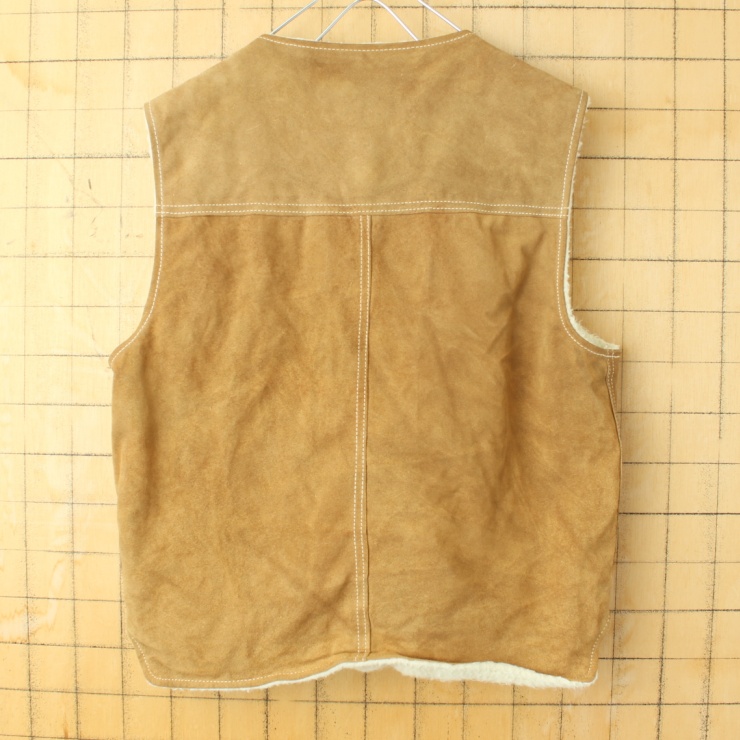 70s 80s USA Sears ボアライナー スウェードレザー ベスト メンズL