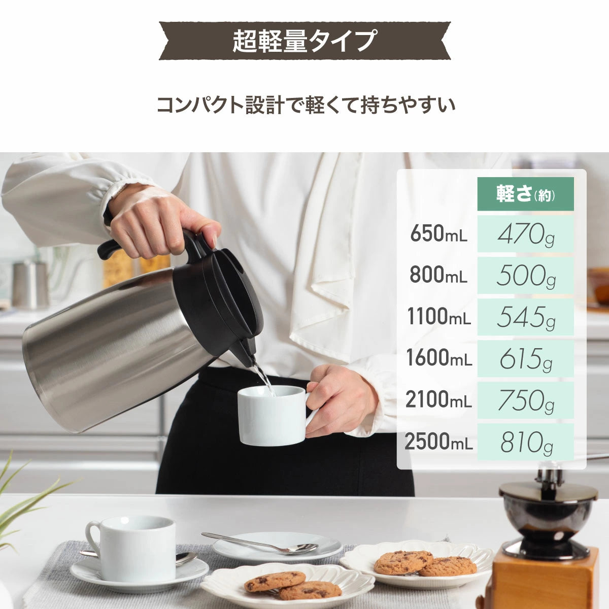 バリウス 超軽量コンパクト ステンレス卓上ポット シルバー 650ml