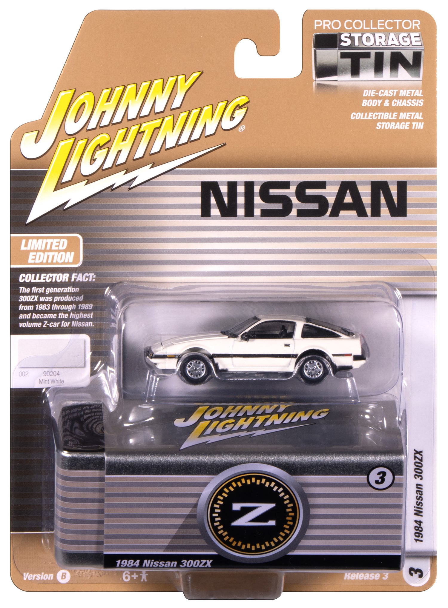 Johnny Lightning 1984 Nissan 300zx (Mint White) with Collector Tin