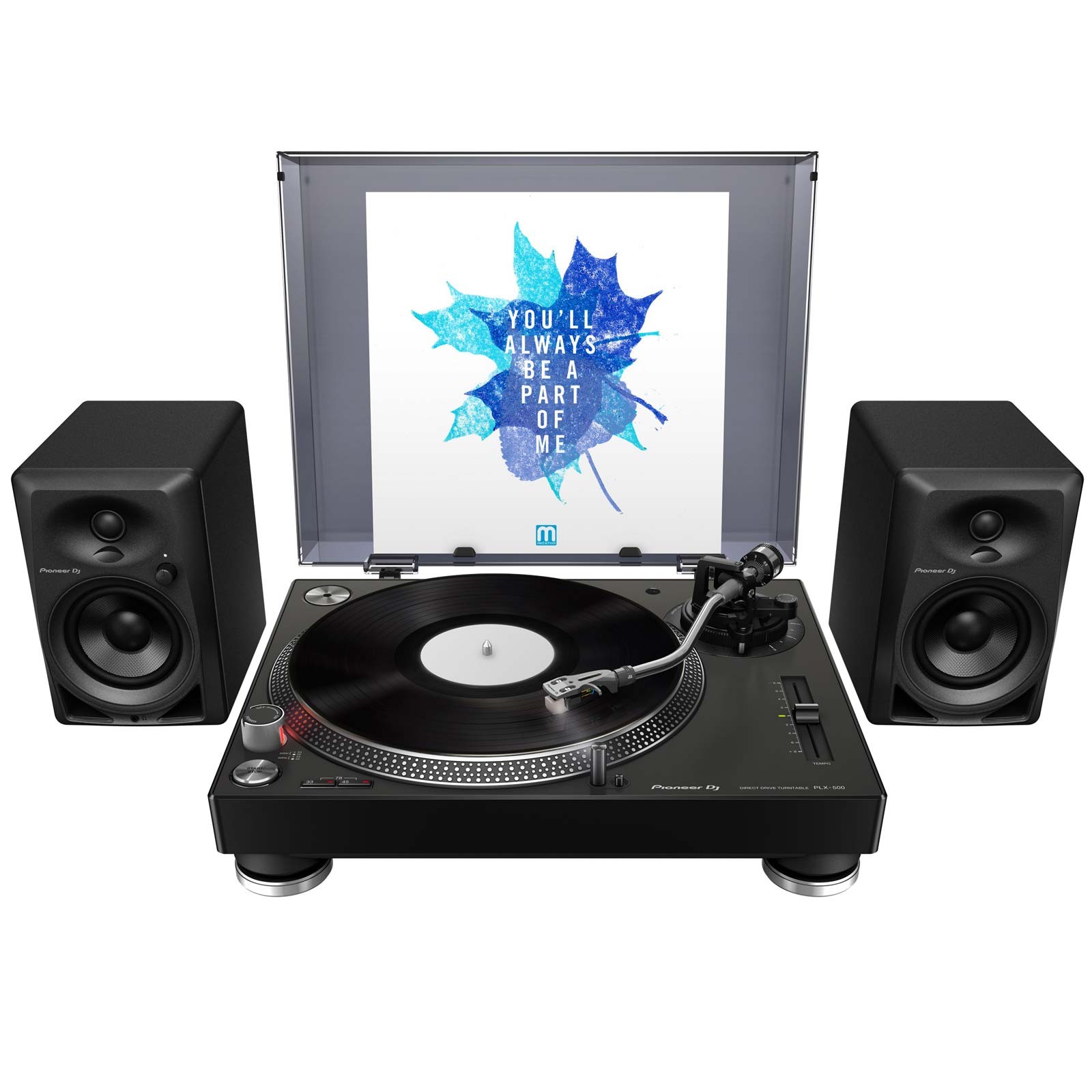 2) Pioneer PLX-500 Turntables w/ ProX Turntable Cases, Black