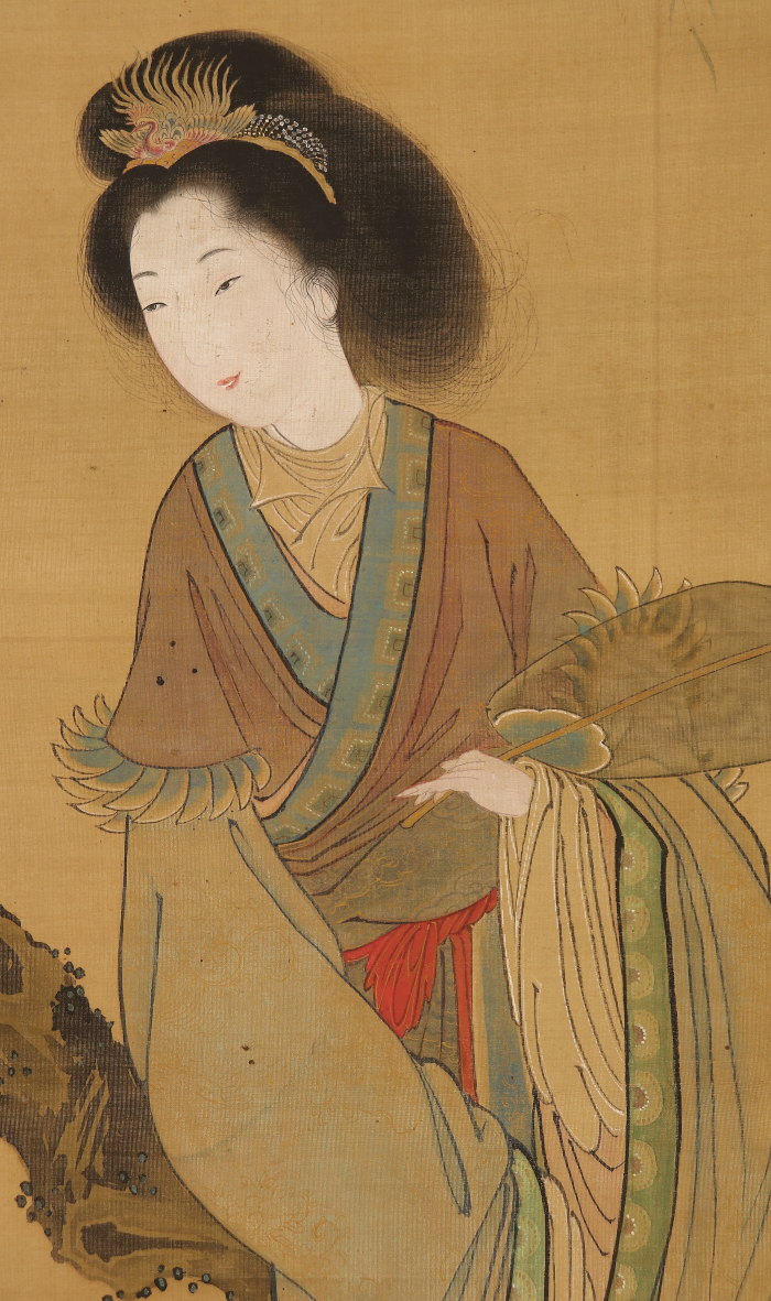 掛軸＜岡本大更＞手鏡に化粧美人図「紅」（HP1442） 掛軸＜岡本大更