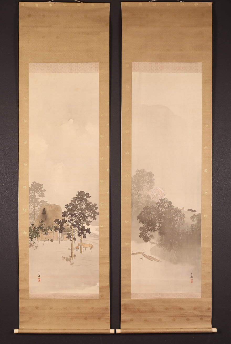 真作/竹園/猪図/布袋屋掛軸HE-877 真作/竹園/猪図/布袋屋掛軸HE-877