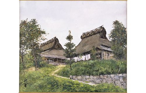 向井潤吉 秋風の中の水車 複製画 世田谷美術館 共同印刷 額装 限定