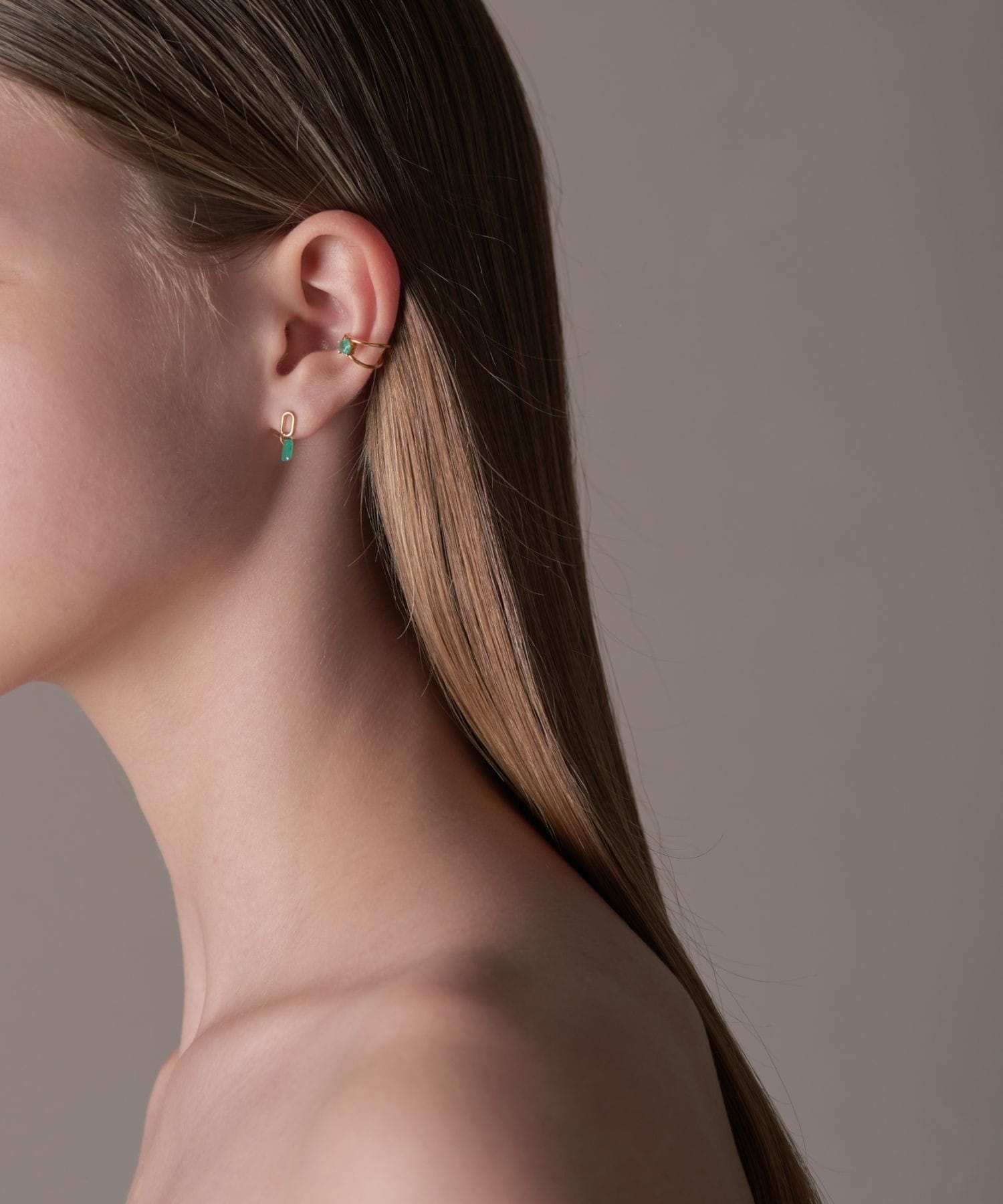 eden] K10 rectangle emerald oval hoop pierced earring｜ARTIDA OUD