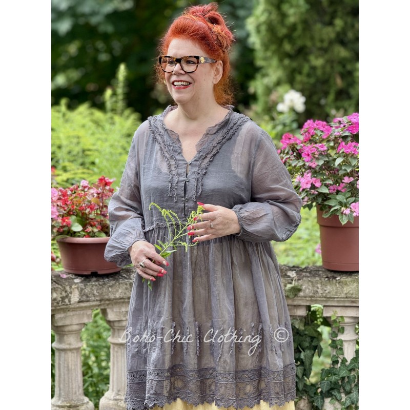 tunic 44946 VANESSA Dim grey organdie - Boho-Chic Clothing