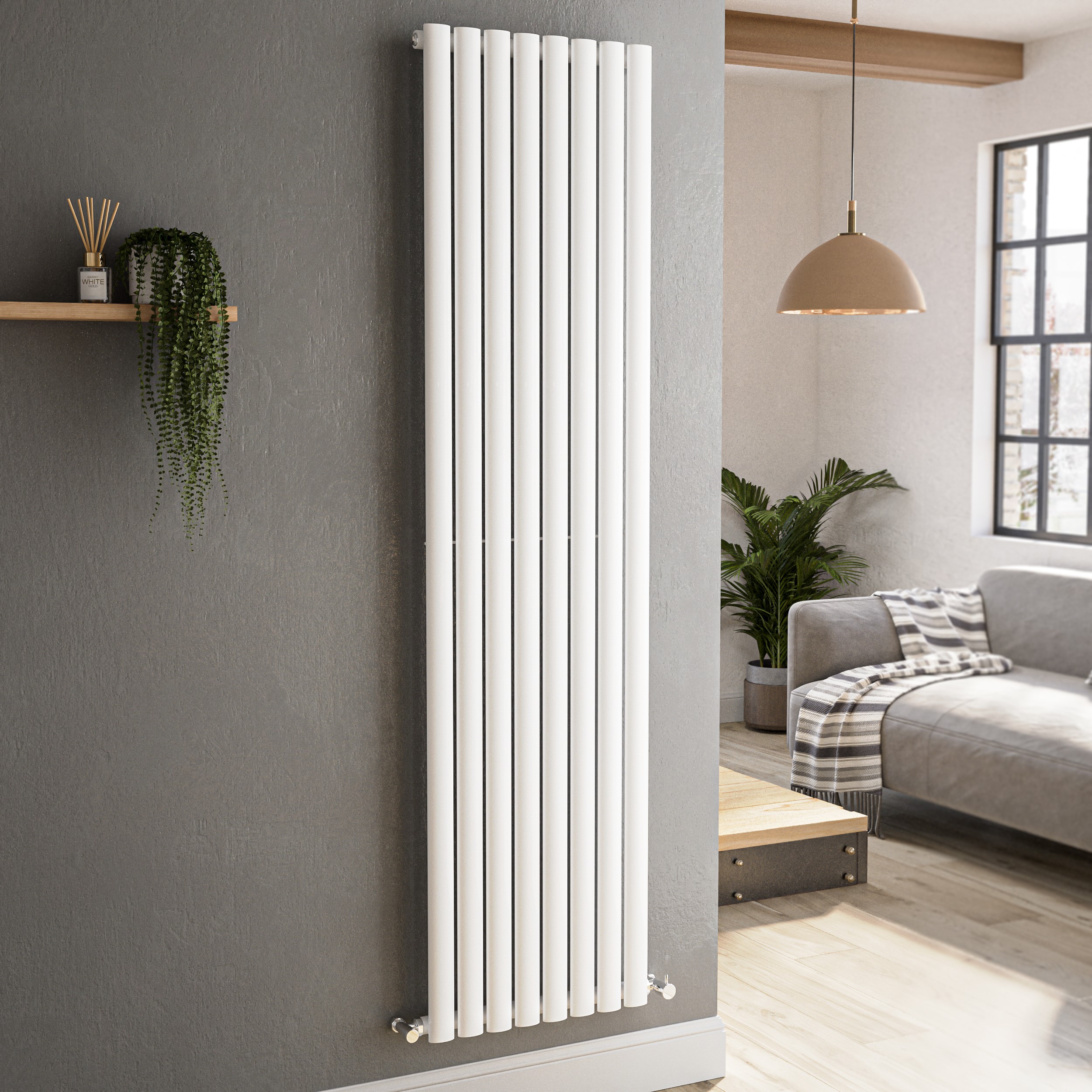 Sorrento White Vertical Oval Designer Radiator 1800x472mm Single