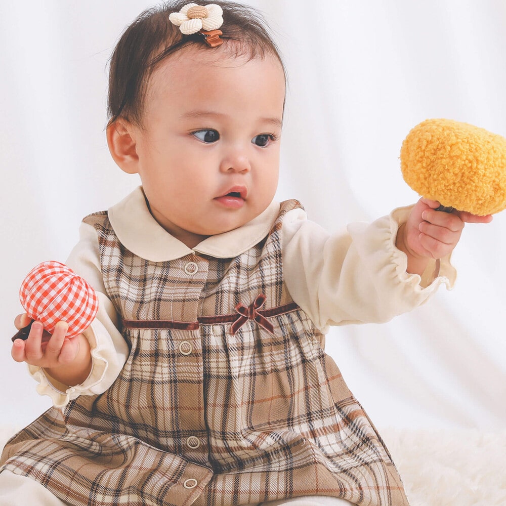 お揃い】チェック柄襟付きロンパースベビー(70~80cm)(70cm ネイビー系