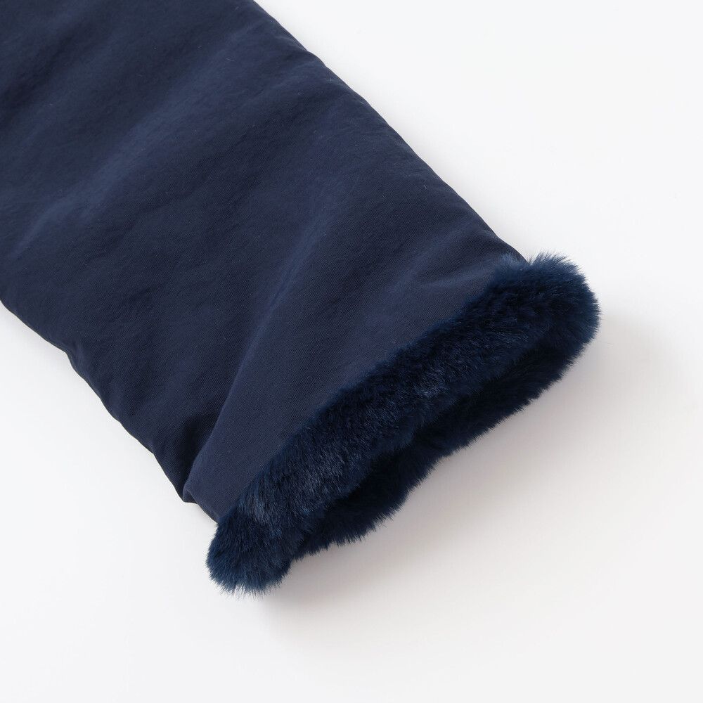 撥水加工】ヴィンテージタフタ裏ファー裾フリルフードブルゾン(80