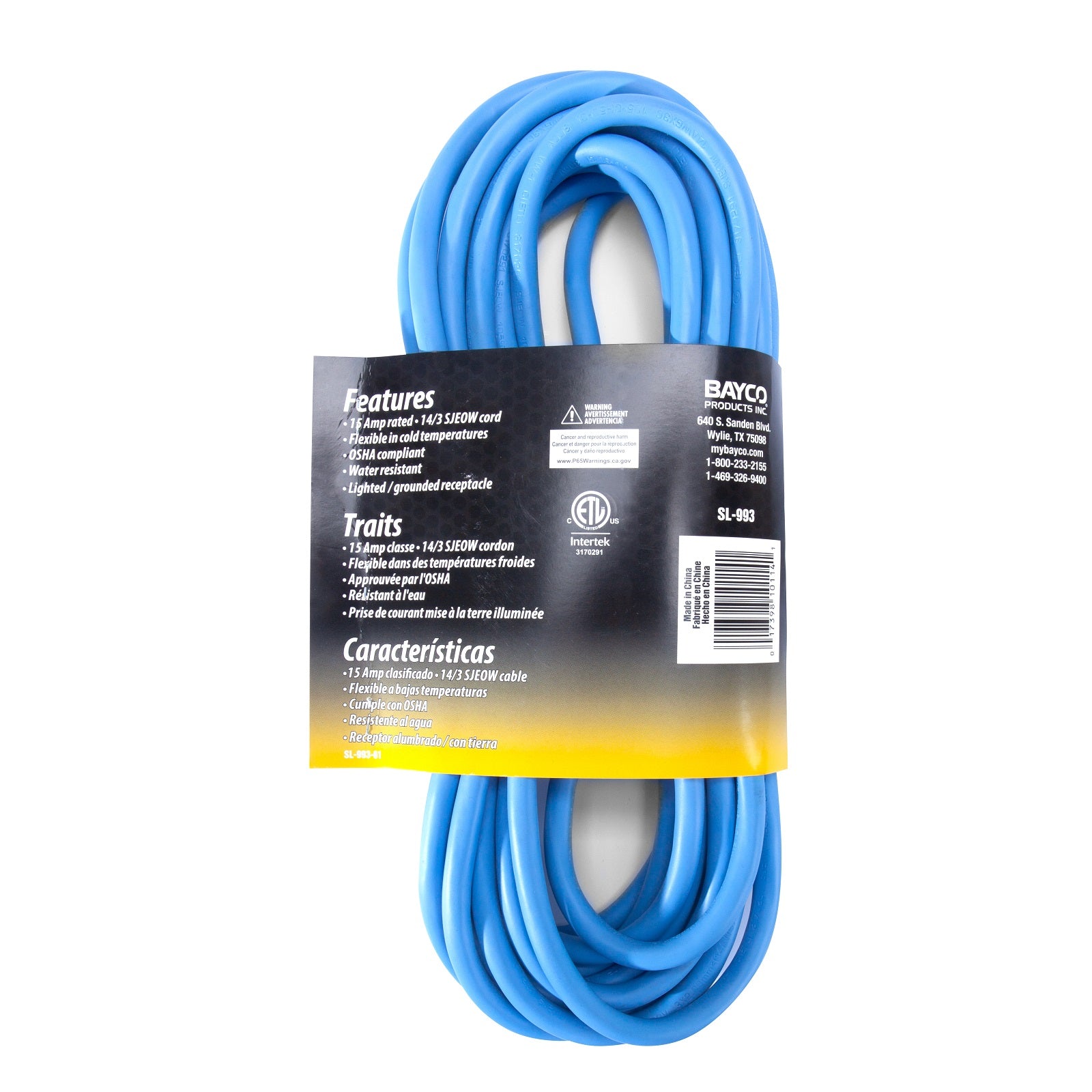 SL-993: 25' Cold Weather Extension Cord w/Single Ligh