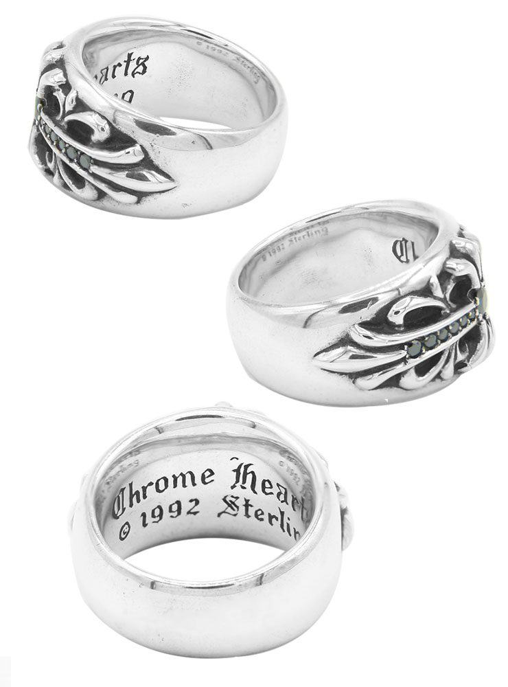 クロムハーツフローラルクロスリングwithパヴェブラックダイヤモンド