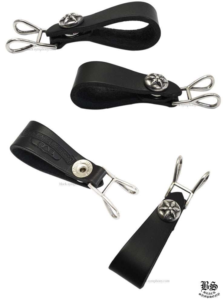 クロムハーツWベルトループスターボタンブラックレザー|クロムハーツ