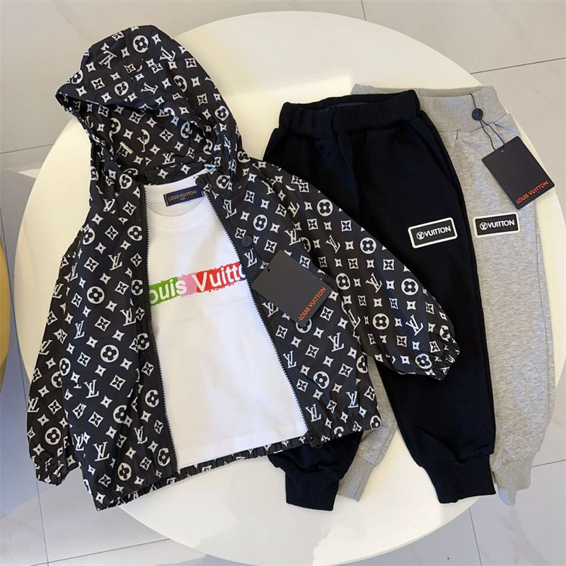 ルイヴィトン 子供服 キッズ 上下3点セット LV tシャツ+長袖コート+長